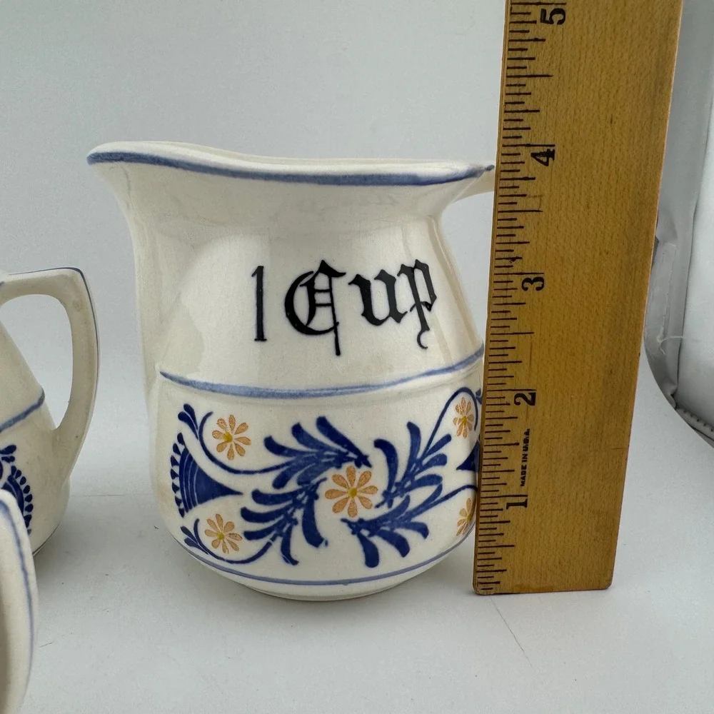 Heritage by Royal Sealy Ceramic White & Blue Ceramic Pitcher Measuring Cup Set